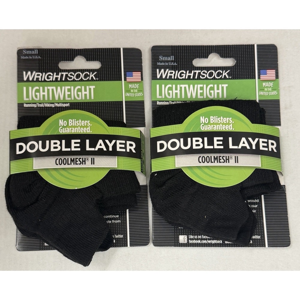 2 Pack WrightSocks Double Layer Coolmesh II Running Socks Adult SMALL Black